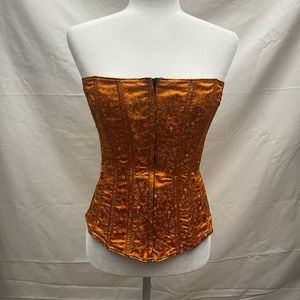 Orange and gold zip front, lace back corset 36